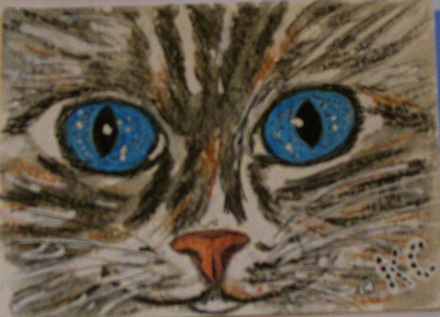 Blue Eyed Tiger Cat Painting by Kathy Marrs Chandler