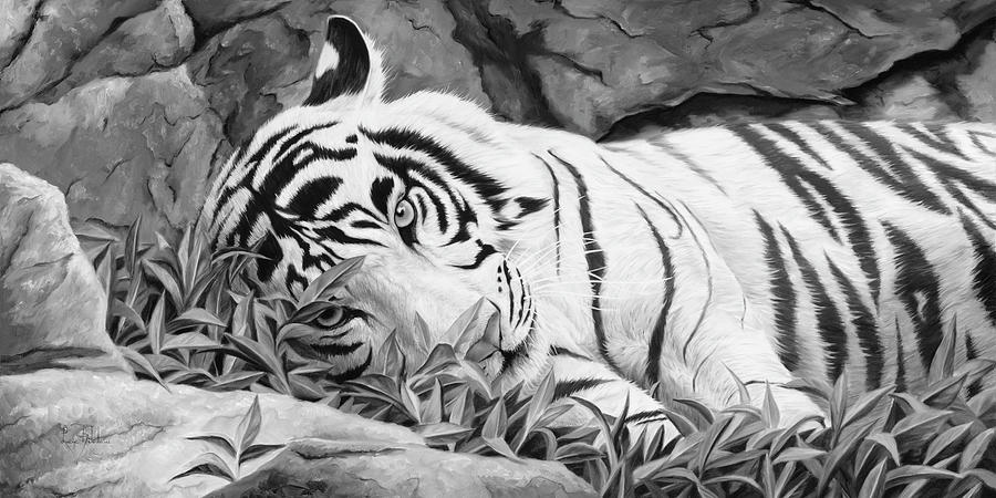 Tiger Painting - Blue Eyes - Black and White by Lucie Bilodeau