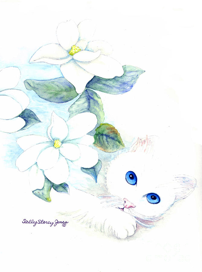 Cat Painting - Blue Eyes by Sally Storey Jones