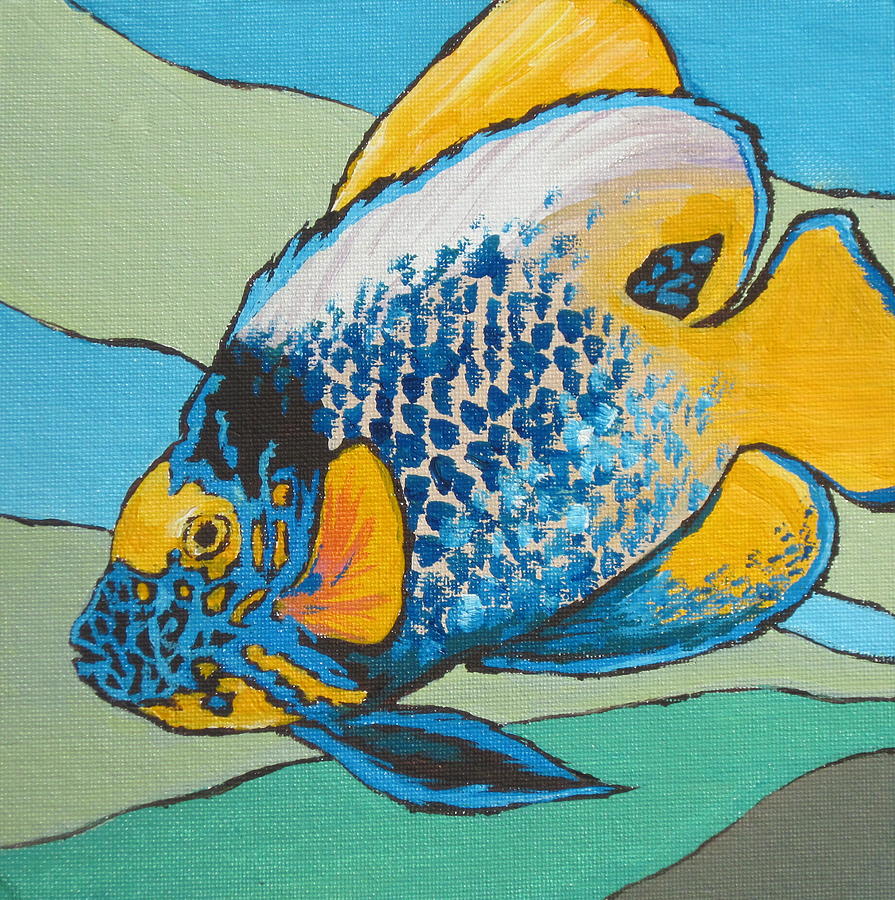 Blue Face Angelfish Painting by Sandy Tracey