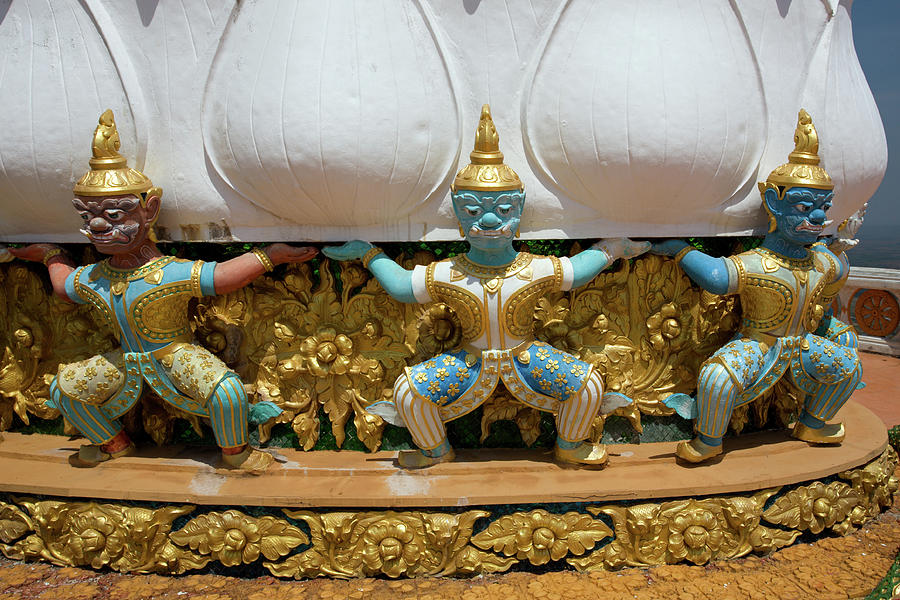 Blue Faced Men on Golden Buddha Statue, Tiger Cave Temple Photograph by Aivar Mikko
