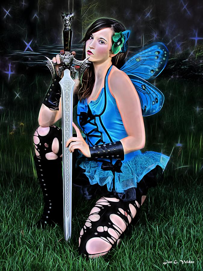 Blue Fairy And A Sword Painting by Jon Volden