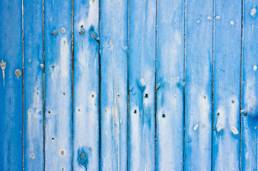 Abstract Photograph - Blue fence panels by Tom Gowanlock