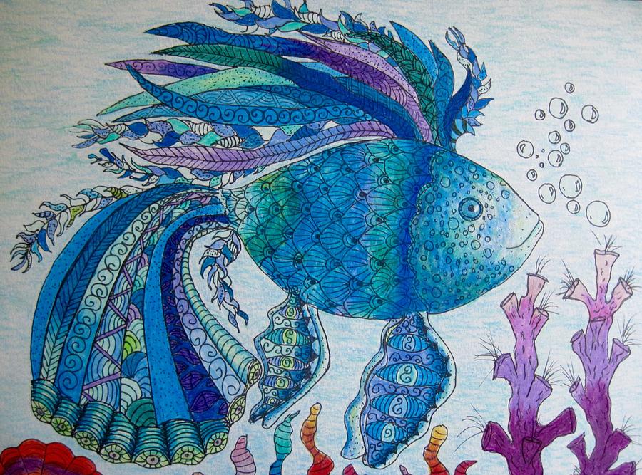 Blue fish Drawing by Megan Walsh