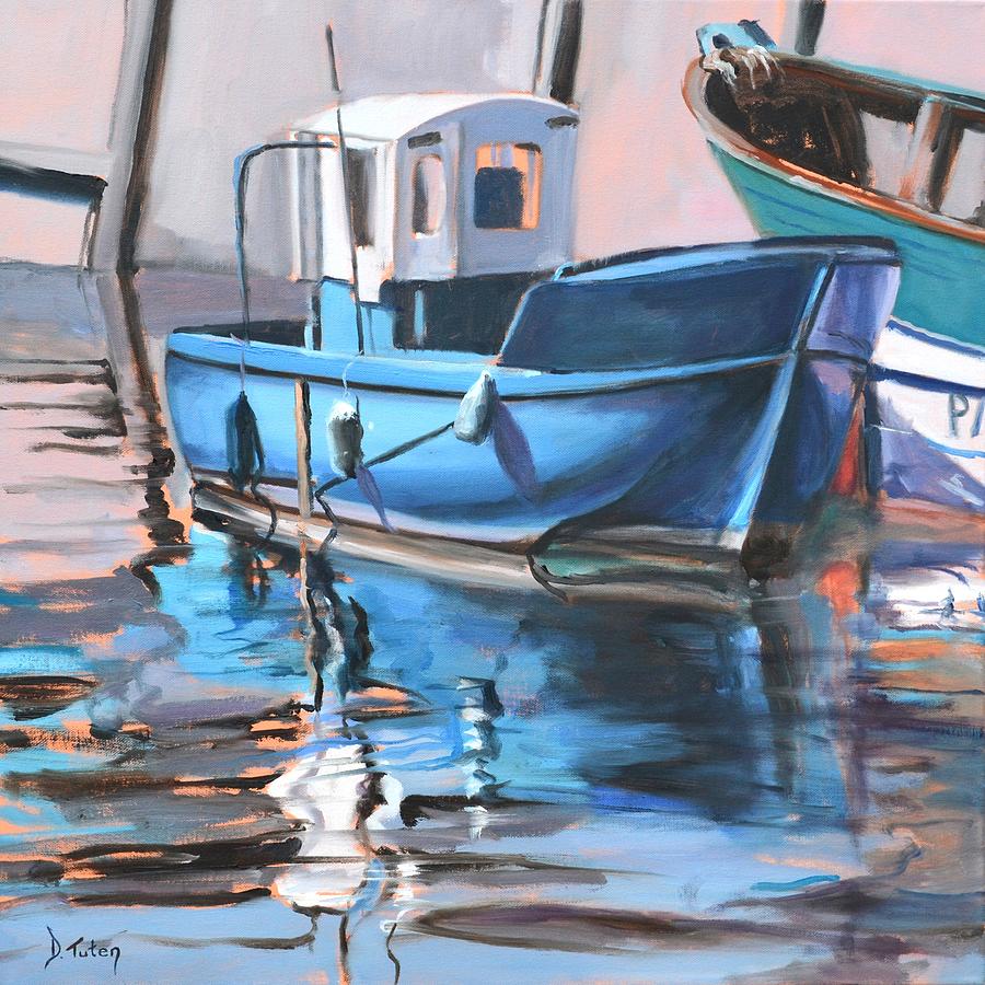 Blue Fishing Boat Painting by Donna Tuten