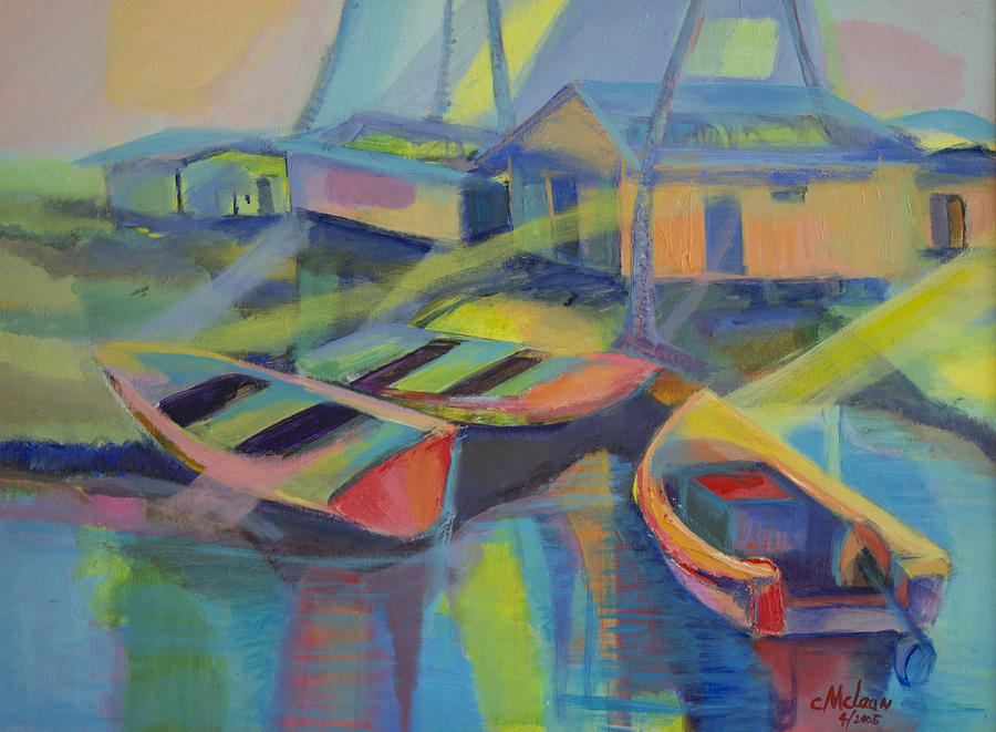 Blue Fishing Village Painting by Cynthia McLean