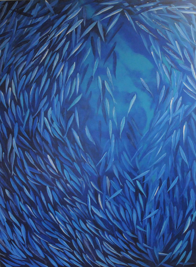 Blue Painting - Blue Fishswarm by Sirpa Mononen