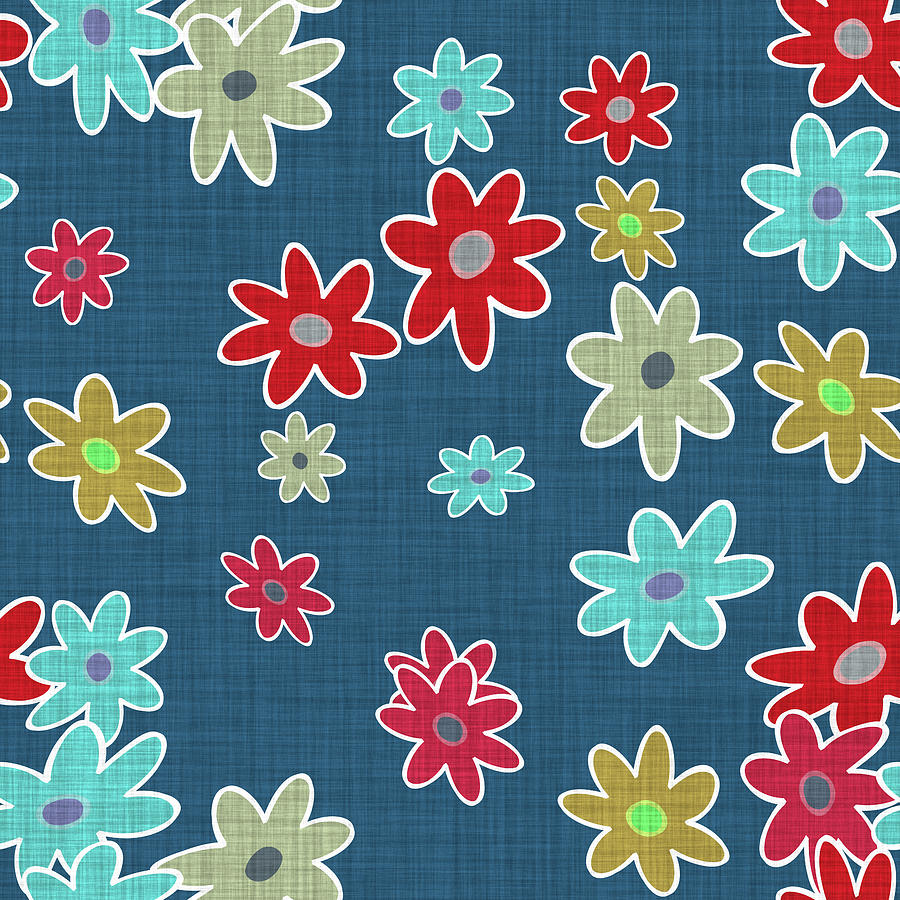 Colorful Digital Art - Blue Floral Cloth Modern Decor Design by Georgiana Romanovna Colorful Digital Art - Blue Floral Cloth Modern Decor Design by Georgiana Romanovna