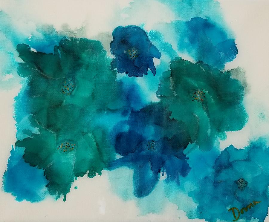 Blue Floral Painting by Donna Perry