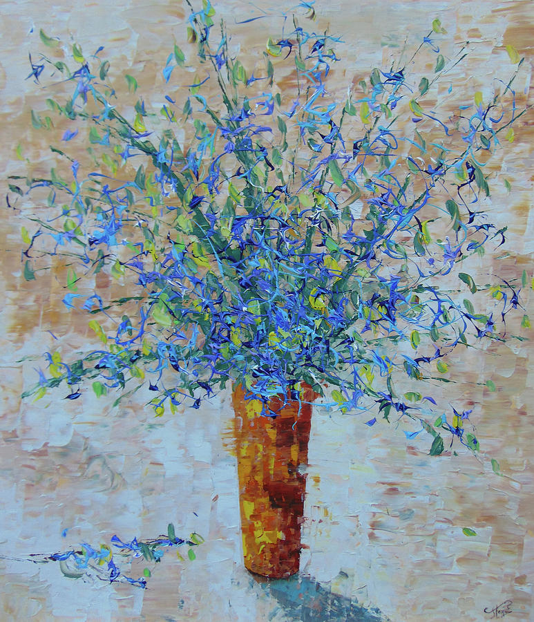 Blue Floral Painting by Frederic Payet