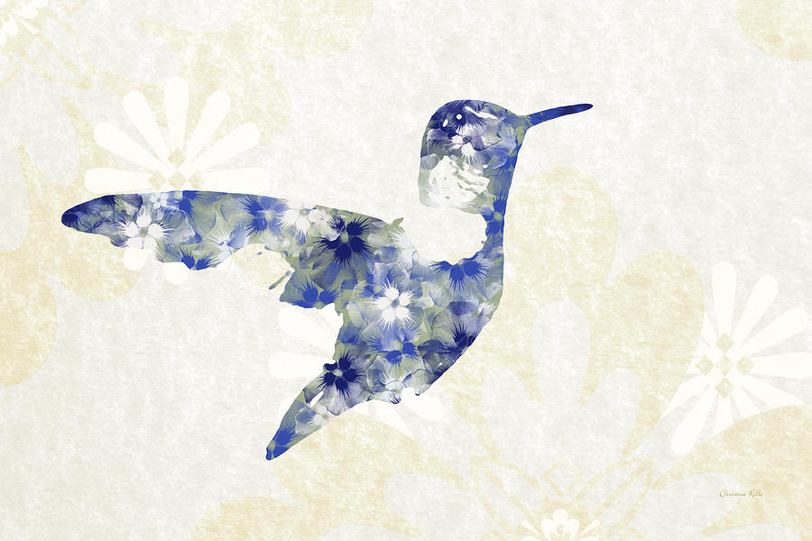Blue Floral Hummingbird Art Mixed Media by Christina Rollo