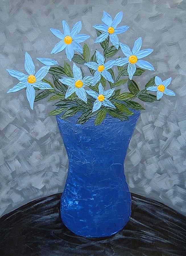 Blue Floral Vase Painting by Terry Mulligan