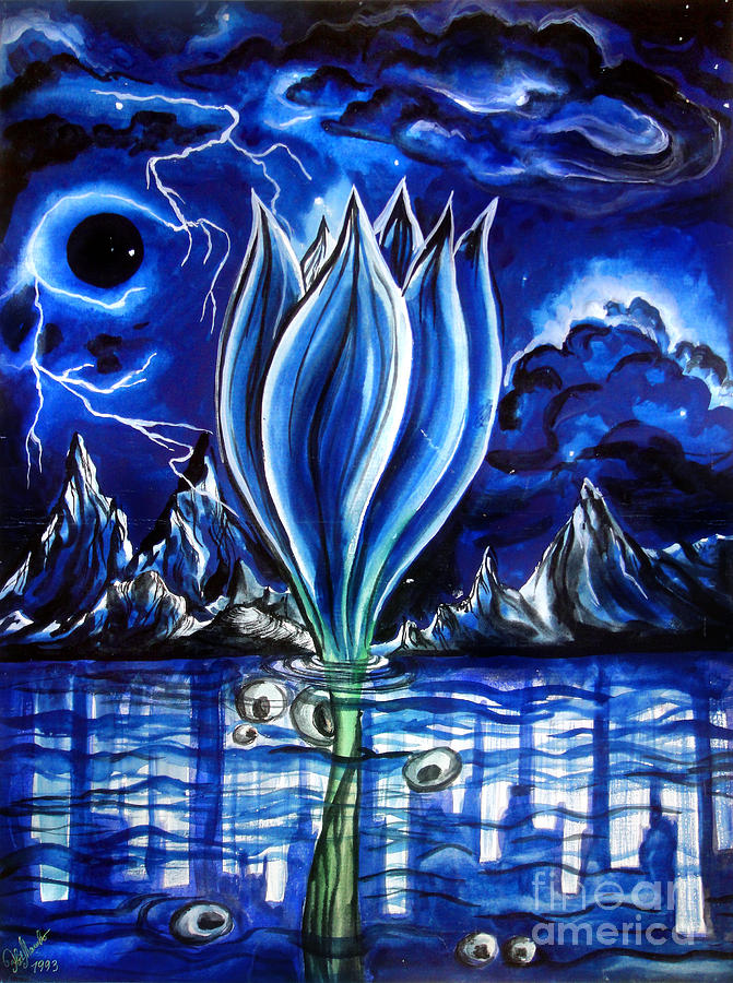 Winter Painting - Blue flower after nuclear winter by Sofia Goldberg