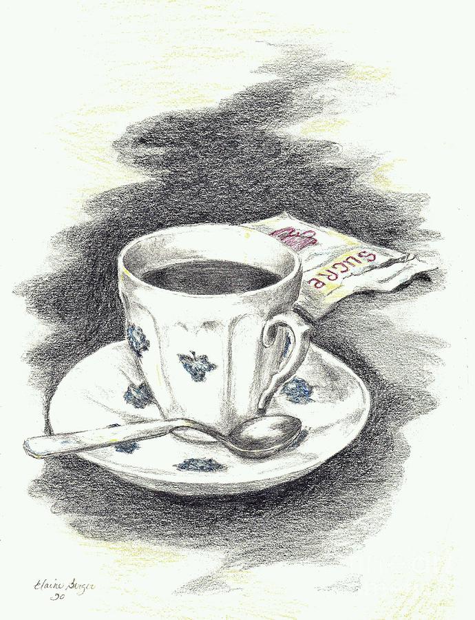 Blue Flower Coffee Cup Drawing by Elaine Berger