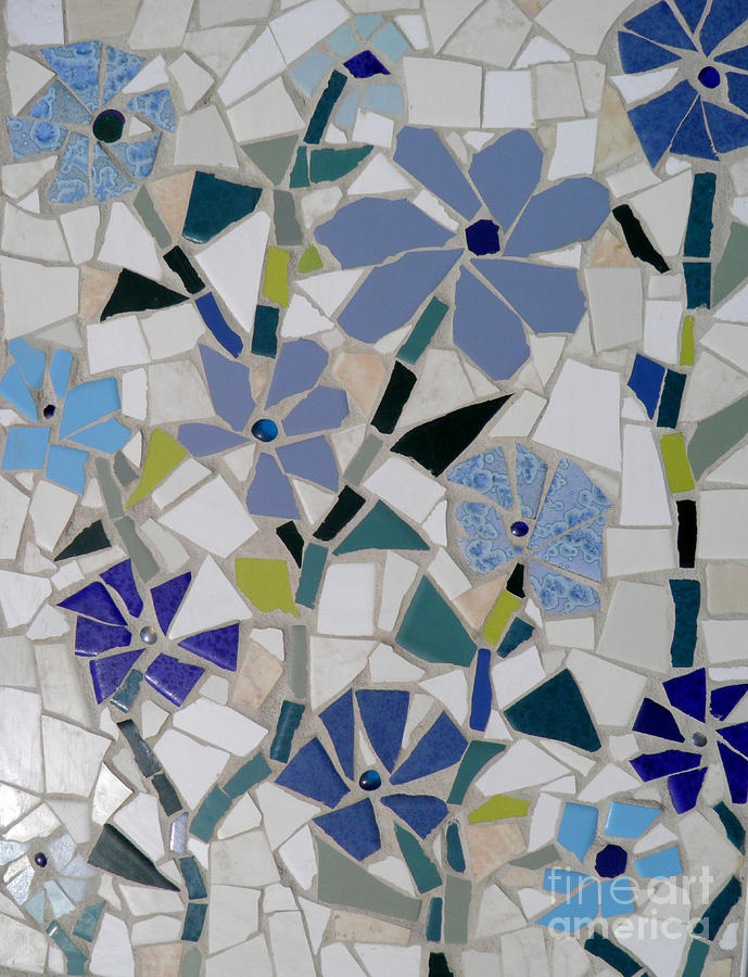 Blue Flower Mosaic 2 Mixed Media by Lou Ann Bagnall