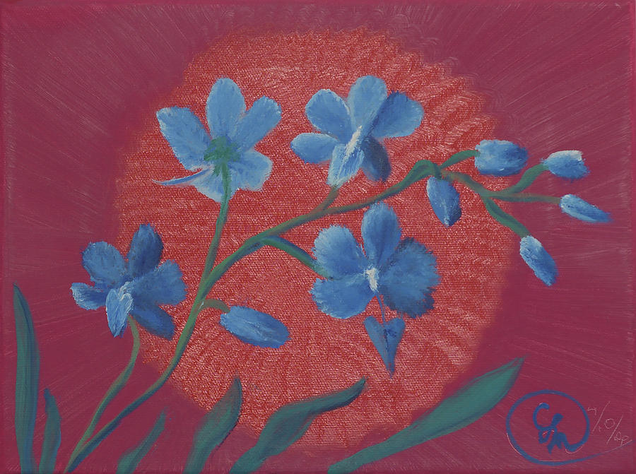 Blue Flower on Magenta Painting by Stephen Daddona