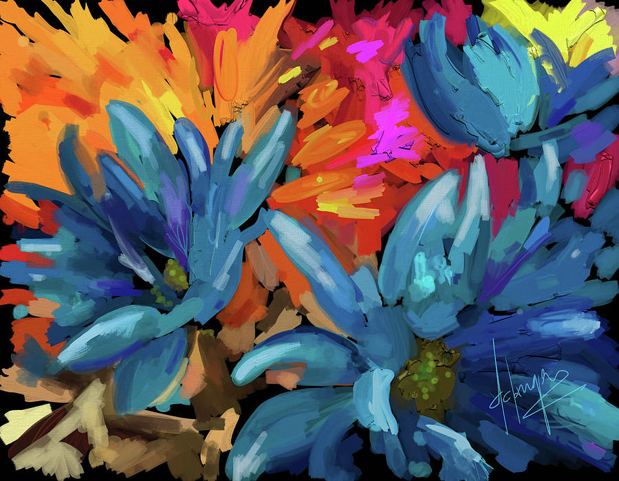 Blue Flowers 2 Painting by DC Langer