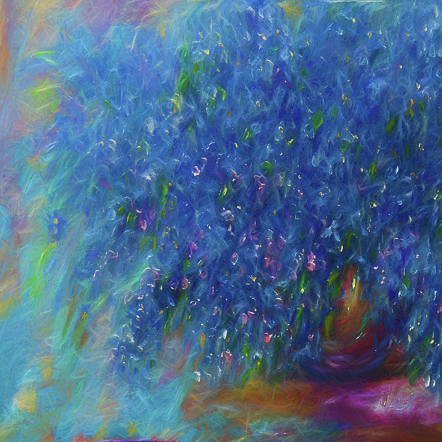 Blue Flowers Abstract Digital Art by Lena Owens - OLena Art Vibrant Palette Knife and Graphic Design