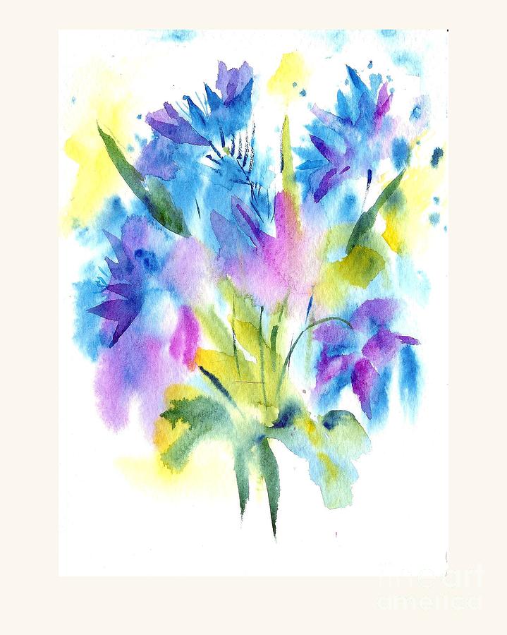 Blue flowers Painting by Asha Sudhaker Shenoy