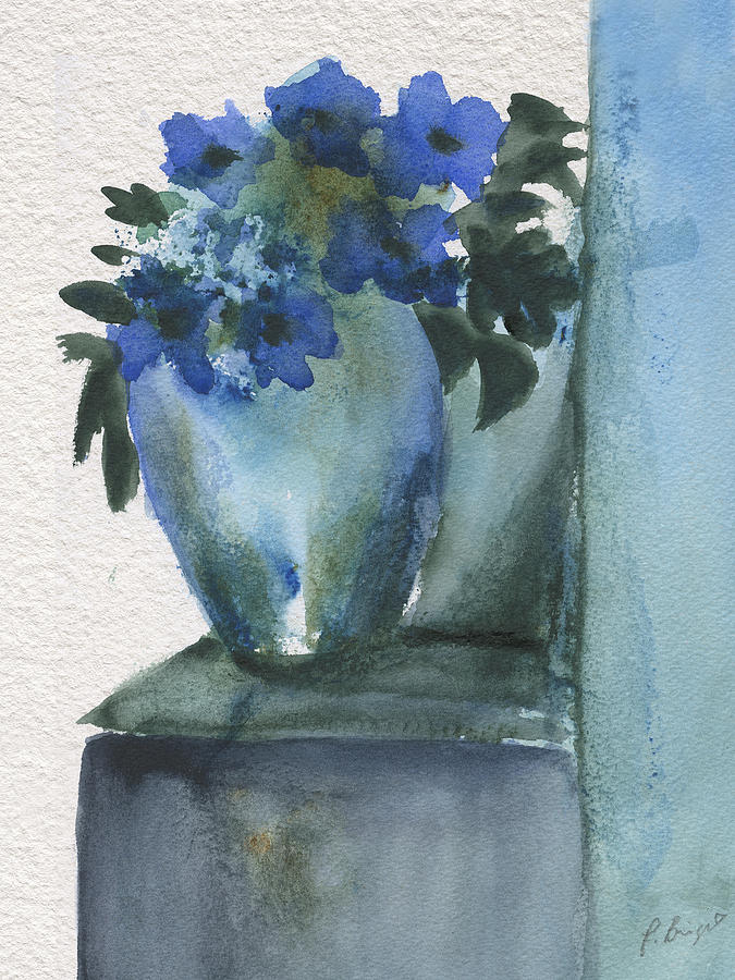 Blue Flowers Blue Vase Digital Art by Frank Bright