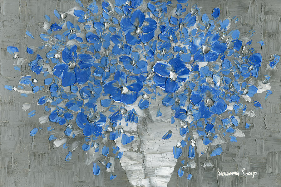 Abstract Painting - Modern Art Still Life modern blue Flowers bouquet by Susanna Shaposhnikova