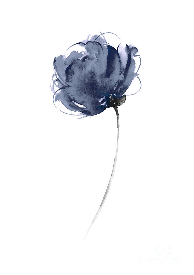 Blue Flowers Home Garden Botanical Illustration, Abstract Navy Flower ...