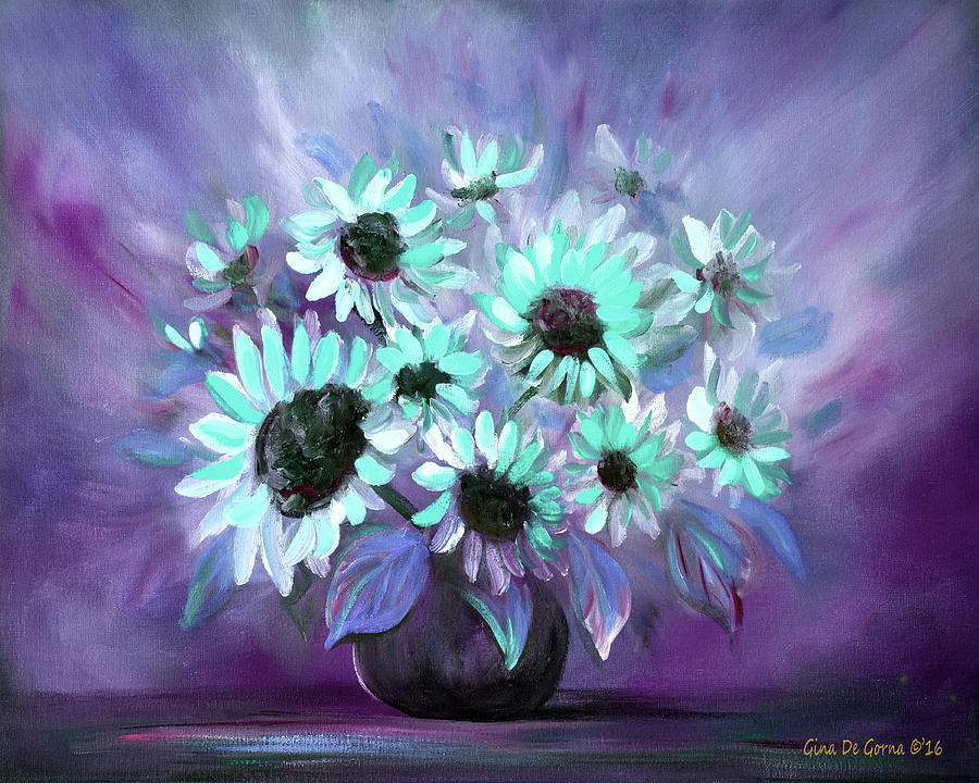 Blue  Flowers in a Vase Still Life Painting by Gina De Gorna