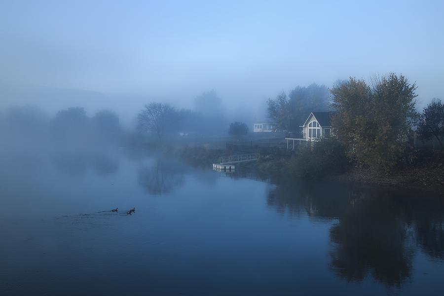 Blue foggy fall morning Photograph by Lynn Hopwood