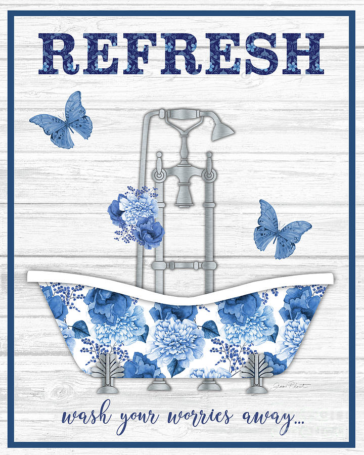Butterfly Painting - Blue Foral Bath Art B by Jean Plout