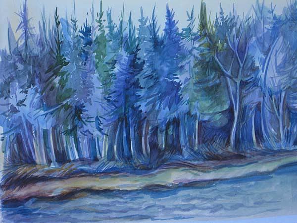 Blue Forest Painting by Anna  Duyunova