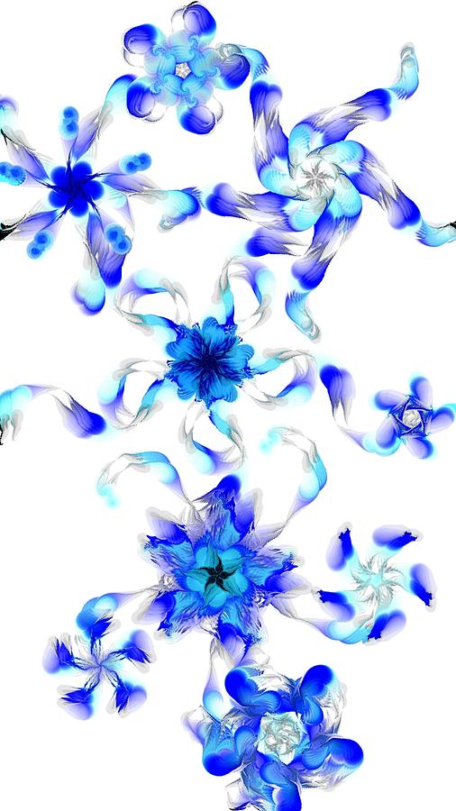 Blue Fractal Flowers Digital Art
