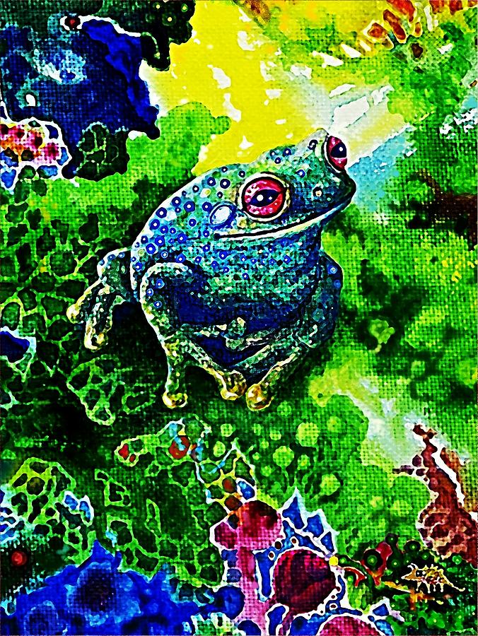 Nature Painting - Blue  Frog by Hartmut Jager