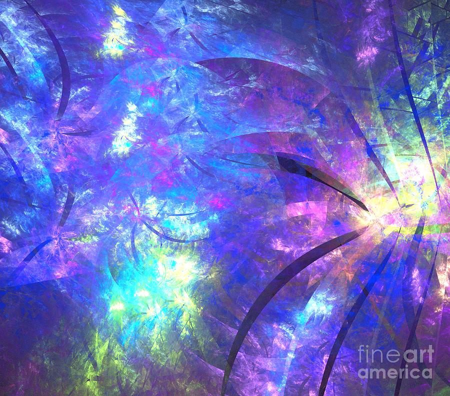 Abstract Digital Art - Blue Fronds by Kim Sy Ok