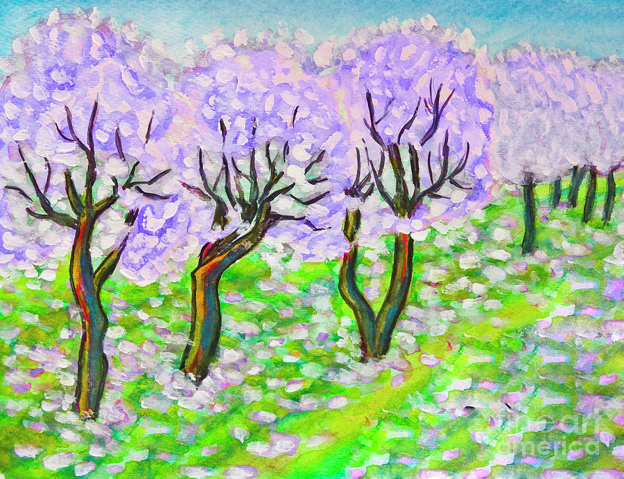 Blue garden in blossom Painting by Irina Afonskaya