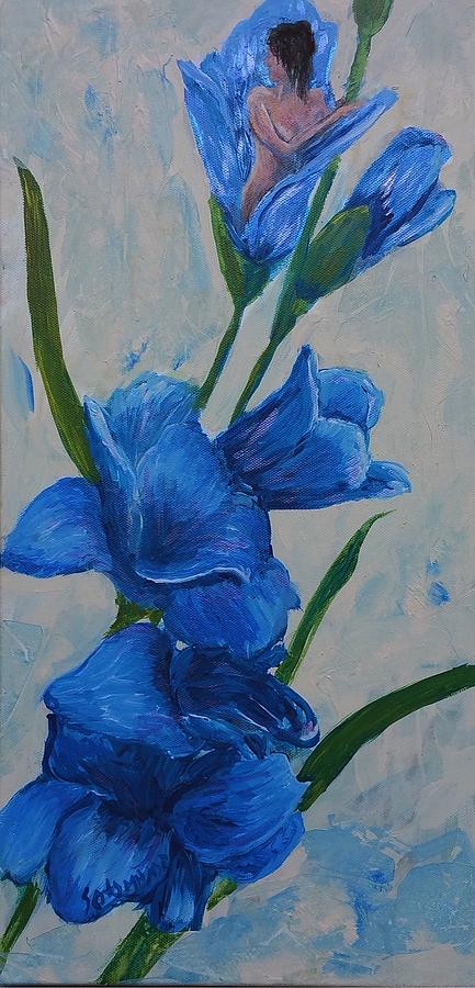 Blue Gladiolus Muse Painting by Gladiola Sotomayor
