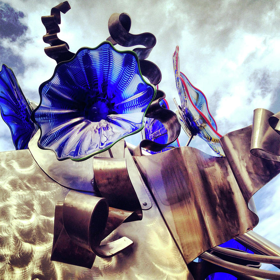 Blue Glass Steel Sculpture by Patrick Malon Blue Glass Steel Sculpture by Patrick Malon