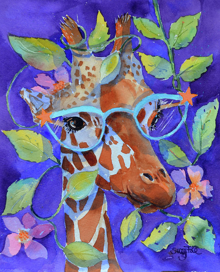 Giraffe Painting - Blue Glasses by Suzy Pal Powell