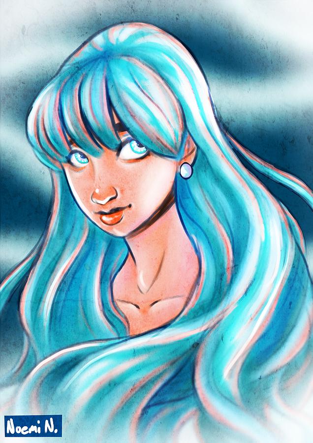 Girl Digital Art - Blue Glow by Noemi N Girl Digital Art - Blue Glow by Noemi N