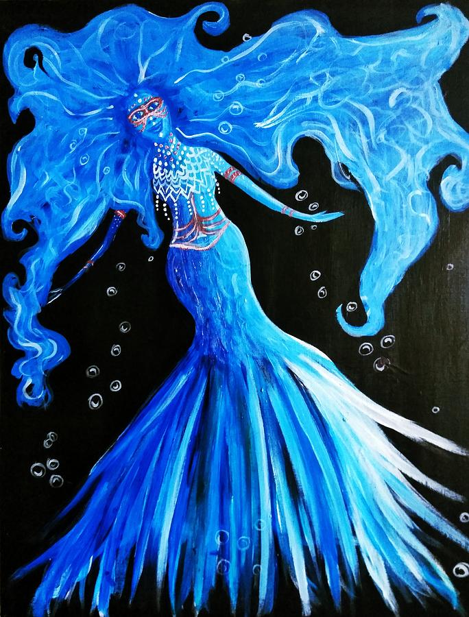 Mermaid Painting - Blue Goddess by Artist Jamari