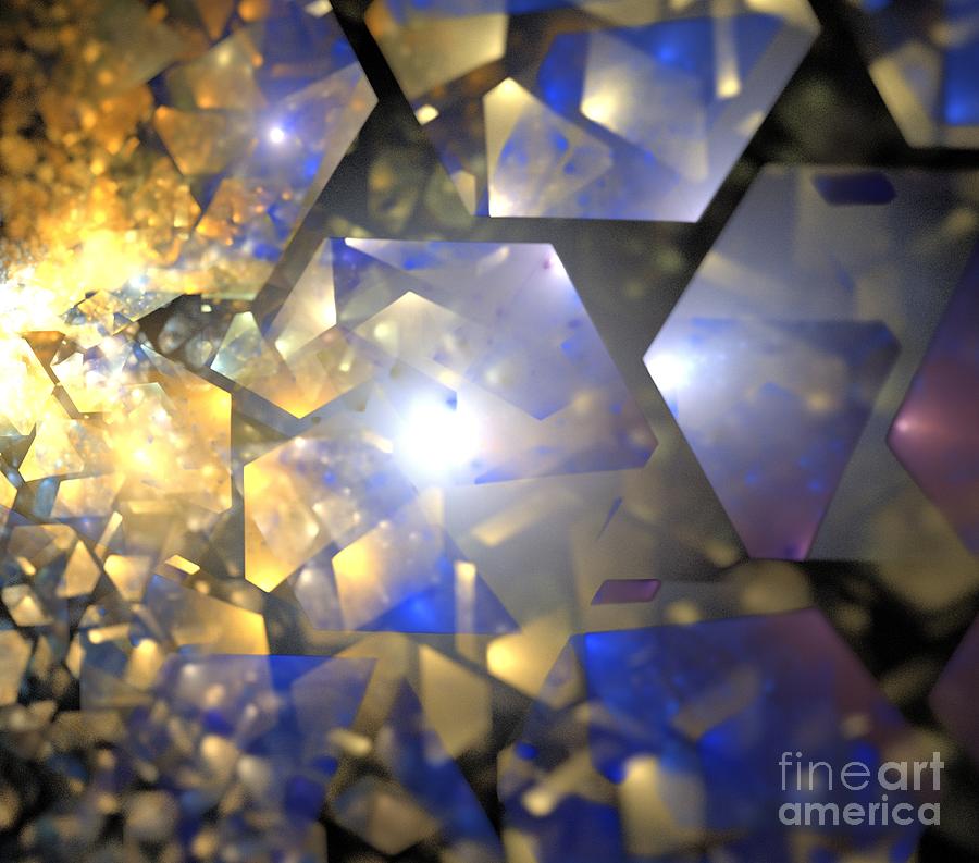 Abstract Digital Art - Blue Gold Crystals by Kim Sy Ok