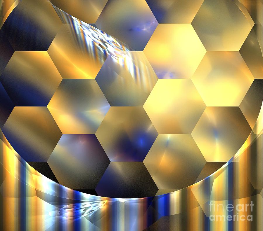 Abstract Digital Art - Blue Gold Honeycomb by Kim Sy Ok