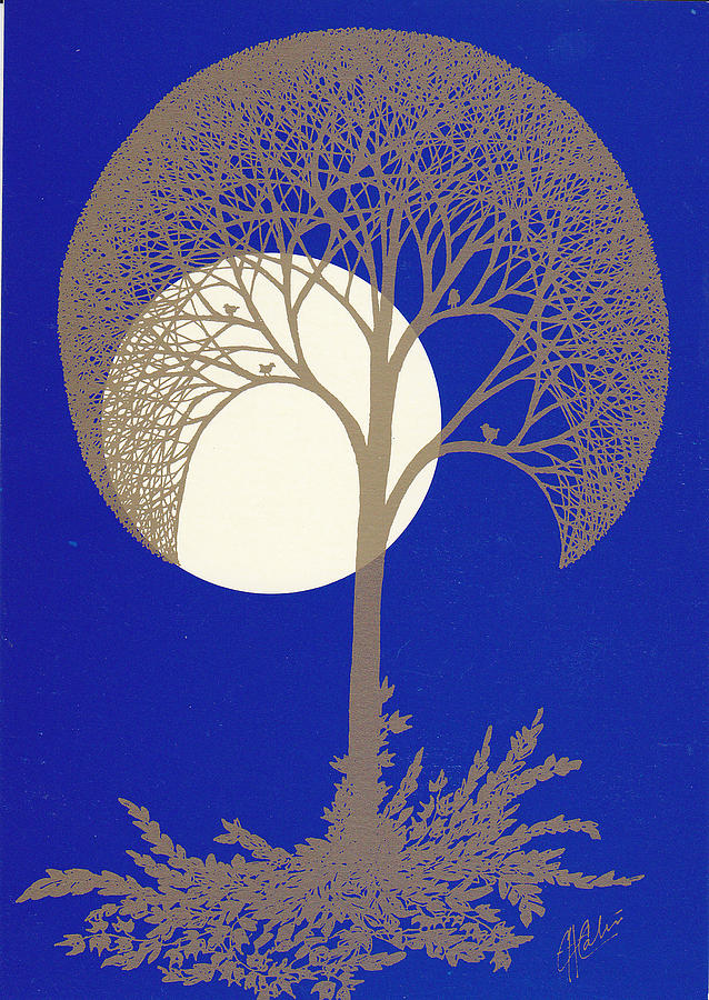 Blue Gold Moon Drawing by Charles Cater