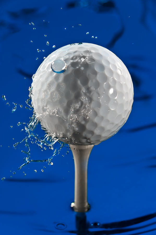 Golf Photograph - Blue Golf Ball Splash by Steve Gadomski