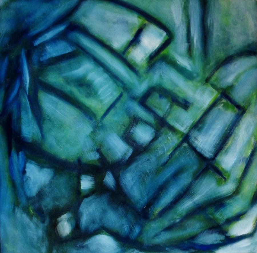 Abstract Painting - Blue Green Abstract by Patricia Cleasby