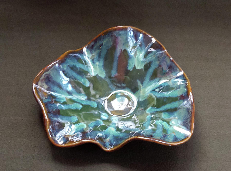 Blue Green and Golden Brown Ceramic Bowl Ceramic Art by Suzanne Gaff