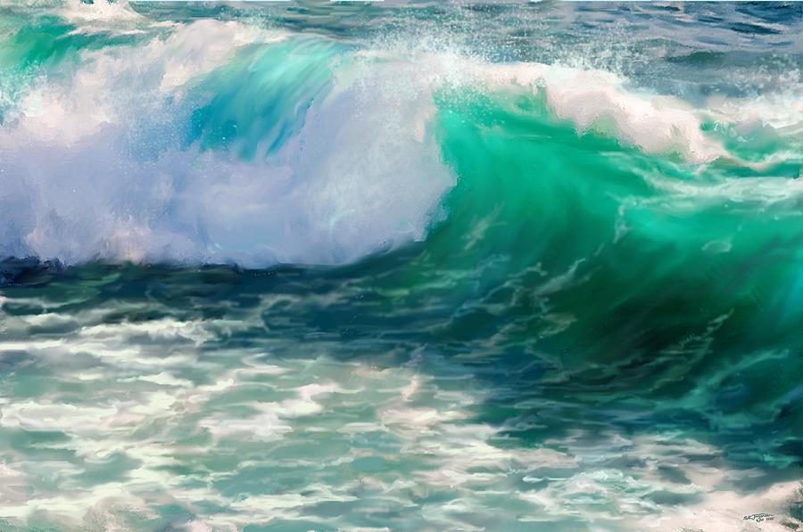 Blue Green Breaking Wave Painting by Stephen Jorgensen