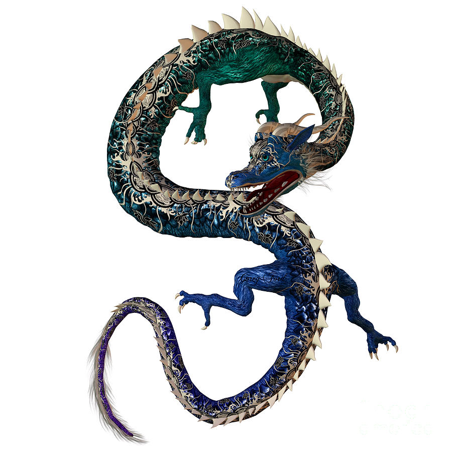 Blue Green Dragon Painting by Corey Ford