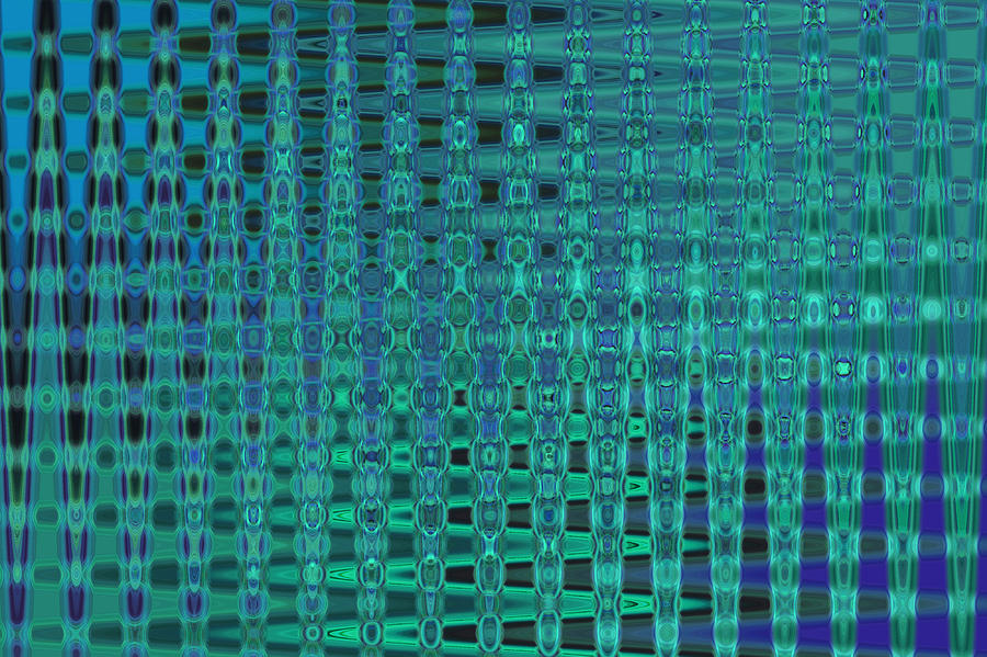 Abstract Digital Art - Blue Green Geometric Abstract by Jenny Rainbow