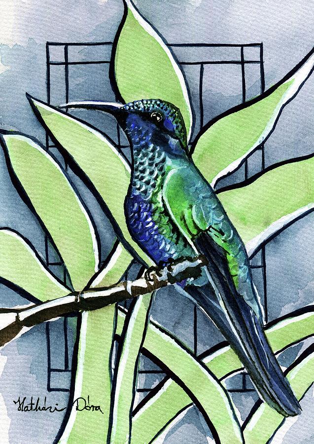 Hummingbird Painting - Blue Green Hummingbird by Dora Hathazi Mendes
