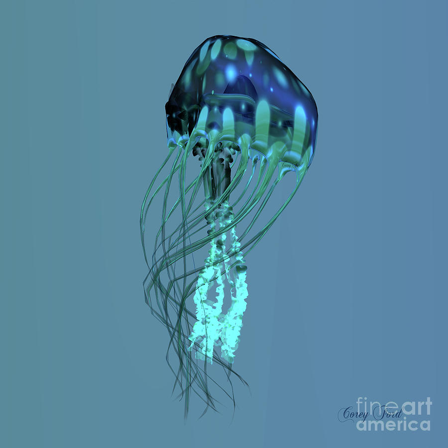 Blue Green Jellyfish Digital Art by Corey Ford